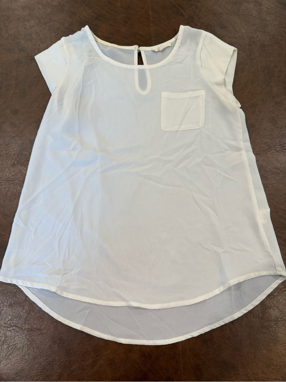 Lightweight Cream White Chiffon Pocket Blouse Size Small